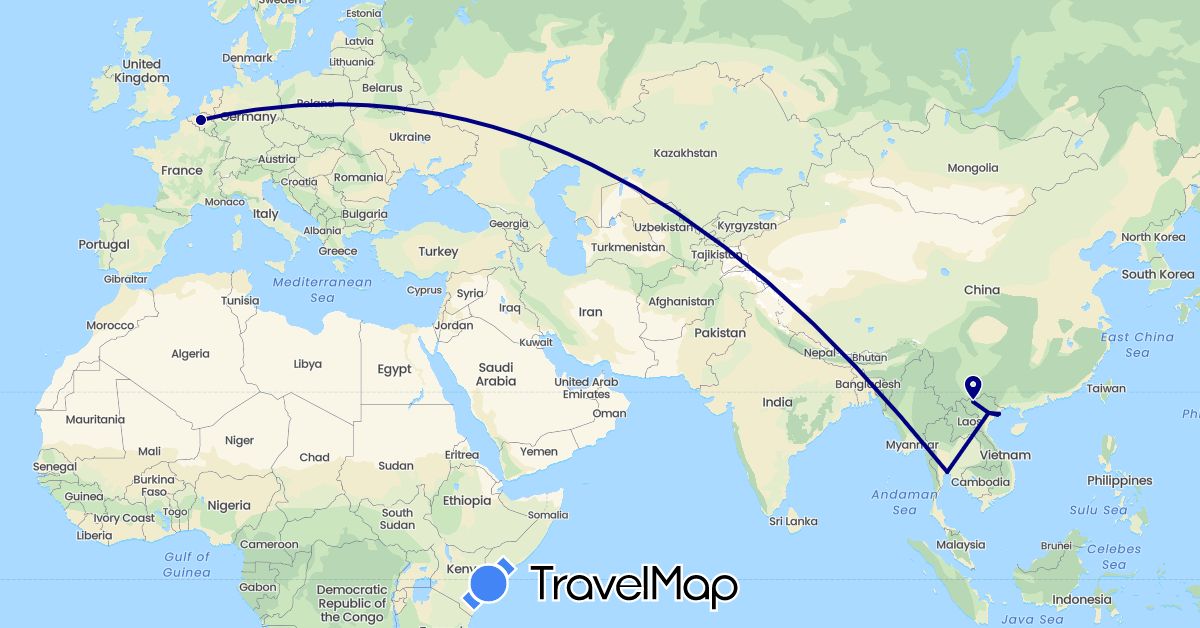 TravelMap itinerary: driving in Belgium, Thailand, Vietnam (Asia, Europe)